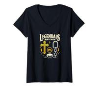 Legendals Matchup Catholics vs Convicts Football Rivalry T-Shirt avec Col en V, Femme, Noir, M