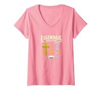 Legendals Matchup Catholics vs Convicts Football Rivalry T-Shirt avec Col en V, Femme, Rose, M