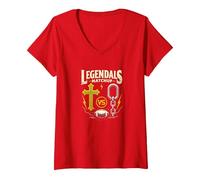 Legendals Matchup Catholics vs Convicts Football Rivalry T-Shirt avec Col en V, Femme, Rouge, M