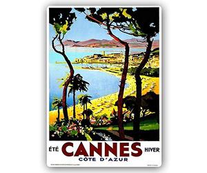 Legendarte Reproduction d'affiche publicitaire - Cannes - Côte d'Azur - Impression Haute définition sur Plaque en Acier Inoxydable - cm. 30x40
