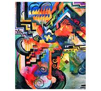 Legendarte Tableau, Impression sur Toile - Composition Colorée (Hommage À Bach) August Macke - cm. 80x100