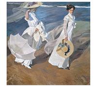Legendarte Tableau, Impression sur Toile - Promenade Au Bord De La Mer - Joaquín Sorolla, cm. 90x90