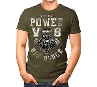 Legendary Items T-shirt pour homme True Power V8 Big Block imprimé Motorblock Vintage délavé, Olive, M