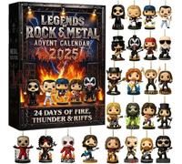 Legends of Rock & Metal Calendrier de l'Avent 2025 - Compte à rebours 24 jours avec figurines musicales emblématiques 2D comme objets de collection, parfait pour Halloween, Noël et cadeaux pour les