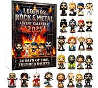 Legends of Rock & Metal Calendrier de l'Avent 2025 - Compte à rebours de 24 jours - Ornements 2D - Convient pour Halloween et Noël - Cadeaux surprise