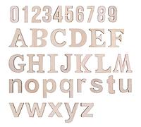 LegendTech 124PCS Wood Letters and Numbers Alphabet Decorative Wood Letters 0-9 Wooden Numbers Exquisite Ornament Set for Art Crafts DIY Decoration Display 45*4 mm Original Wooden Color