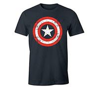 LEGENED ICON Officiel Captain America Marvel - Vintage Logo imprimé T-shirt pour garçons - Col rond manches courtes coton doux confortable mode active pour enfants,CA_Navy,08 Ans