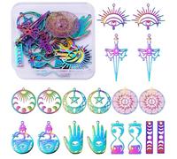 LEGENTLISUR 18 pièce Pendentifs Breloques Sorcières Champignon Serpent Phases De Lune Tarot Multicolores En Acier Inoxydable Pendentifs En Métal Arc En Ciel Pour Fournitures De Fabrication