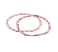 LEGENTLISUR 2 Pcs Boho Bracelets Bracelets De Perles Ensemble De Bracelets Empilables Bracelet Élastique Bracelet De Perles De Rocaille Fait Main Femmes Cadeau Bijoux (Rose)
