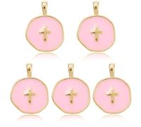 LEGENTLISUR 5-10Pcs Charms en émail en croix pour la fabrication de bijoux, Charms chrétiens religieux, croix plates rondes en laiton, pendentifs pour bracelets de rosaire, colliers, fabrication de