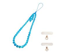 LEGENTLISUR Bracelet de téléphone à perles en pierre précieuse avec languette d'attache, cordon élastique mains libres (pierre de lune cyan clair)