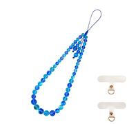 LEGENTLISUR Bracelet de téléphone à perles en pierre précieuse avec languette d'attache, cordon élastique mains libres (pierre de lune cyan foncé)