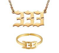LEGENTLISUR Collier Femme Collier Numéro D’ange Collier en Acier Inoxydable Ensemble de Bijoux Avec Chiffres et Bague Avec Chiffres D'ange Cadeau Pour Femme