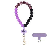 LEGENTLISUR Dragonne de poignet en forme de croix avec perles en silicone pour téléphone portable avec languette d'attache, bracelet élastique mains libres pour téléphone portable, chaînes à breloques