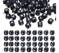 LEGENTLISUR Lot de 108 perles carrées en silicone avec lettres et chiffres - 12 mm - Pour bracelets d'amitié, mots, porte-clés, bijoux, travaux manuels, projets de bricolage (noir)