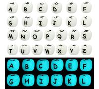 LEGENTLISUR Lot de 108 perles lumineuses en silicone avec lettres de l'alphabet - 12 mm - Cubes carrés - Pour bracelets d'amitié, mots, porte-clés, bijoux, travaux manuels