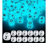LEGENTLISUR Lot de 20 perles carrées lumineuses en silicone avec lettres de l'alphabet phosphorescentes - Pour bracelets d'amitié, porte-clés, bijoux, projets de bricolage (lettre J) - 12 mm