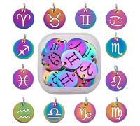 LEGENTLISUR Lot De 24 breloques Rondes Et Plates En Acier Inoxydable Avec Constellations Du Zodiaque Pour La Fabrication De Bijoux Bracelets Colliers Pendentifs Astrologiques DIY