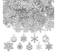 LEGENTLISUR Lot de 250 pendentifs vintage en forme de flocon de neige de Noël pour la fabrication de bijoux en alliage d'argent tibétain antique pour colliers, bracelets, fournitures de bricolage