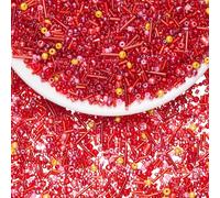 LEGENTLISUR Lot de perles de verre - 100 g - Tubes de cristal - Pour la fabrication de bijoux, colliers, bracelets, boucles d'oreilles, bricolage - Rouge