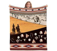 Léger Couverture Polaire, Cheval De L'Ouest Cowboy Far West Tribus du Sud-Ouest Aztèques, Confortable Blanket, Couverture Canape pour Divan, Chaise, Adulte M