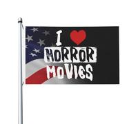Léger Drapeau double face J'aime les films d'horreur Drapeau Résistant aux intempéries Bannière décorative 3x5 Ft pour jardin,Décoration extérieure,balcon