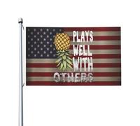 Léger Drapeau double face Joue bien avec les autres à l'envers Ananas 1 Résistant aux intempéries Drapeau avec œillets métalliques 3x5 Ft pour Décoration extérieure,jardin,patio