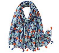 Léger Femmes Mode Floral Imprimé Hiver Automne Chaud Écharpe Echarpe Châle - Bleu - Taille unique