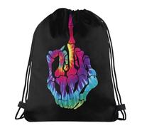 Léger Pratique Sac De Sport Squelette Doigt d'honneur Tie Dye Sac De Gym À Cordon Lavable en Machine Sacs À Cordon pour Natation, Plage, Les Voyages