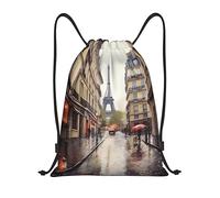 Léger Sac à Dos à Cordon Rue pluvieuse à Paris Sacs à Cordon Sport Moderne Sac de Natation pour Femme Randonnée École 36X42cm