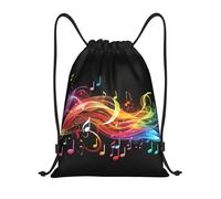 Léger Sac à Dos Cordon Mélodie de Notes de Musique Rainbow Sacs à Cordon Sport Unisexe Sac de Piscine pour Fitness Femme Camping 36X42cm