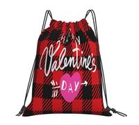 Léger Sac de Cordon Buffalo Plaid Arrow Heart Joyeuses fête de l'amour Sacs de Sport à Cordon Confort Sac de Natation pour Femme Swimming École 36X42cm