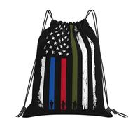 Léger Sac pour Enfants Rqwaaed Police, armée et Pompiers Drapeau américain Thin Line Sac à Dos léger Sac réutilisable 36x42cm pour Rangement de vêtements Chaussures,Salle de Gym,Plage
