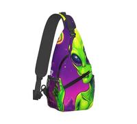 Léger Sacoche Bandouliere Art Amusant et Cool d'extraterrestres de l'espace avec des Feuilles de Mauvaises Herbes Sacs Poitrine Mode Crossbody Bag pour Cyclisme école Femme