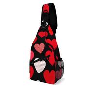 Léger Sacoche Homme Bandouliere Amours Élégant Rouge Amour Coeur Noir Sac Bandoulière Mode,Casual Crossbody Bag pour Homme Randonnée Camping