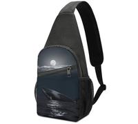 Léger Sacoche Homme Bandouliere Pleine lune des baleines Sacs Poitrine Casual,Durable Sac D'Epaule pour école Randonnée Femme