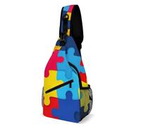 Léger Sacoche Homme Bandouliere Puzzles colorés pour la sensibilisation à l'autisme Sac Bandoulière Casual,Mode Crossbody Bag pour Camping école Voyage