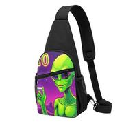 Léger Sacoche Tactique Art amusant et cool d'extraterrestres de l'espace avec des feuilles de mauvaises herbes Sling Bag Casual Sac à Dos De Voyage pour Cyclisme Randonnée Femme