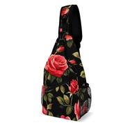 Léger Sacoche Tactique Fleurs Fleurs Noir Rouge Roses Sac Bandoulière Durable,Mode Cross Body pour Camping Randonnée Cyclisme