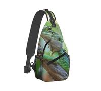 Léger Sacoche Tactique Lézards dragons barbus verts grimpant à l'arbre Sac à Bandoulière Mode Sling Sac à Dos pour Camping école Homme