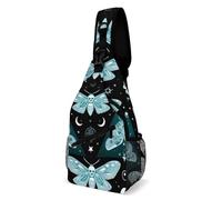 Léger Sacoche Tactique Occultisme Goth Papillon Mort Crâne Lune Sling Sac à Bandoulière Casual,Multifonction Crossbody Bag pour Homme Voyage Cyclisme