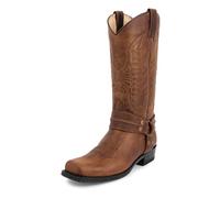 Légères Bottes Western Cowboy pour Homme Broderie Chevalier Genou Haute Bottes Bottines Moto en Cuir pour Homme,Marron,43 EU
