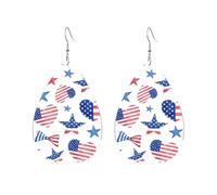 Légères Boucle d'oreille Étoiles américaines et cœur rouge bleu Boucles d'Oreille Pendantes Impression Boucle d'oreille en cuir pour Filles Fête Decorations