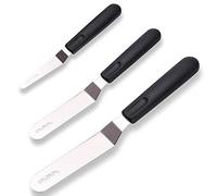 LEGERM Lot de 3 Spatules Pâtisserie, Spatule Cuisine, Spatule Coudée en Acier Inoxydable pour Glaçage, Pâtisserie et Cuisine - Manche Antidérapant (Noir)