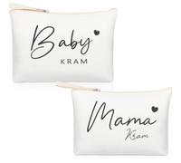 LeGeYo 2 Stück Mama & Baby Kosmetiktaschen - Leinen Beutel mit Reißverschluss “Mama Kram/Baby Kram”, Schwangerschaftsgeschenke, Kliniktasche, Babygeschenke, Multifunktionale Aufbewahrungstaschen