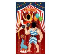LeGeYo Bannière de porte Carnaval et cirque 1,8 × 0,9 m avec cordon de suspension de 6 m en polyester lavable pliable pour décoration de fête et zone photo