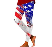 Legging 2025 pour femme - Legging patriotique taille haute pour femme - Collants de compression à motif drapeau américain - Poche beurre, rouge brique, S