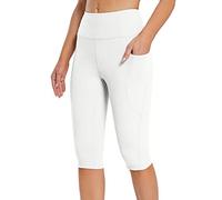 Legging 3/4 Femme Taille Haute Pantalon de Sport Anti Cellulite Push Up Pantalon de Yoga Opaque Amincissant Leggings sans Couture Fitness Pantacourt avec Poche pour Femmes