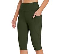Legging 3/4 Femmes Pantalon de Sport Jegging Taille Haute Anti Cellulite Push Up Pantalon de Yoga Opaque Doux Corsaire Pantacourt Fitness Pantalon de Sport avec Poche