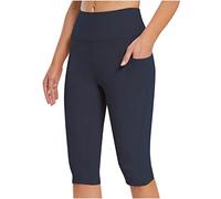 Legging 3/4 Femmes Pantalon de Sport Jegging Taille Haute Anti Cellulite Push Up Pantalon de Yoga Opaque Doux Corsaire Pantacourt Fitness Pantalon de Sport avec Poche